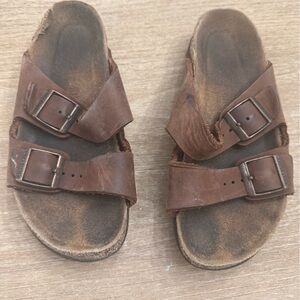 Birkenstock brown leather buckle sandals